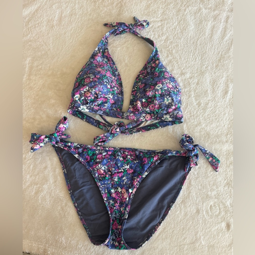 Floral Bikini Size Large With Adjustable Ties in Purple, Pink and Green GUC - Picture 12 of 12